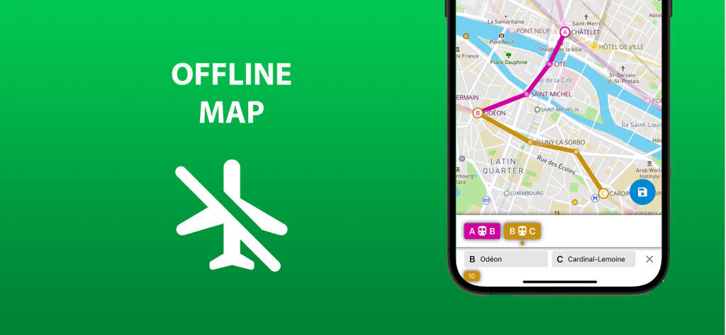 Aplicativo de transporte público de Barcelona mostrando mapa offline e recursos de planejamento de rotas
