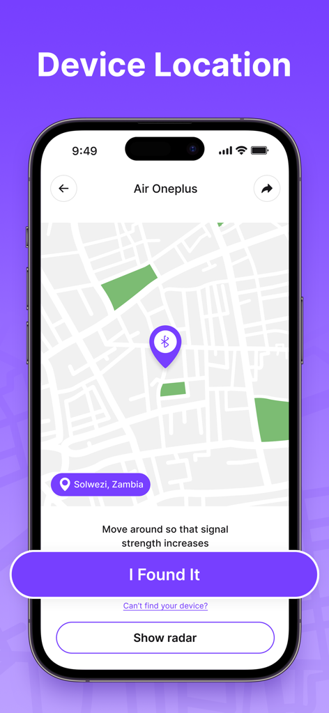 Findmykids - GPS Phone Tracker - Findmykids app interface showing a real-time device location on a map with a Bluetooth tracker pin