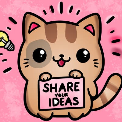 a cute cat saying share your ideas