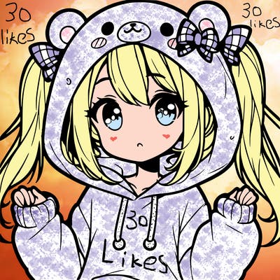 cute anime girl with ponytails and a cute bear hoodie