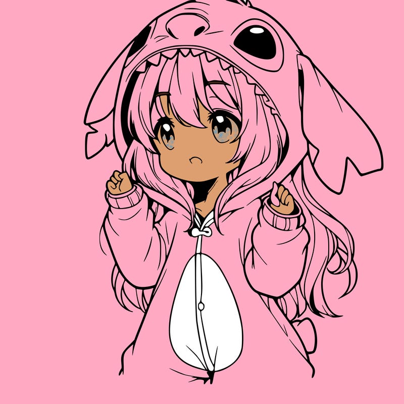anime girl in a stitch onsie