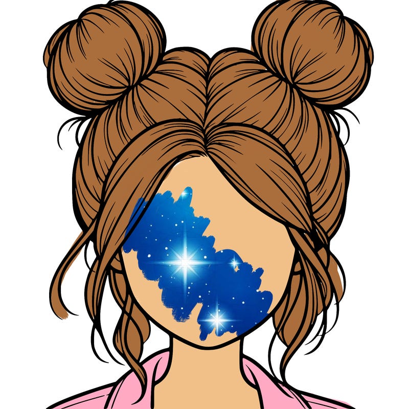 realistic girl with buns on the top of her hair