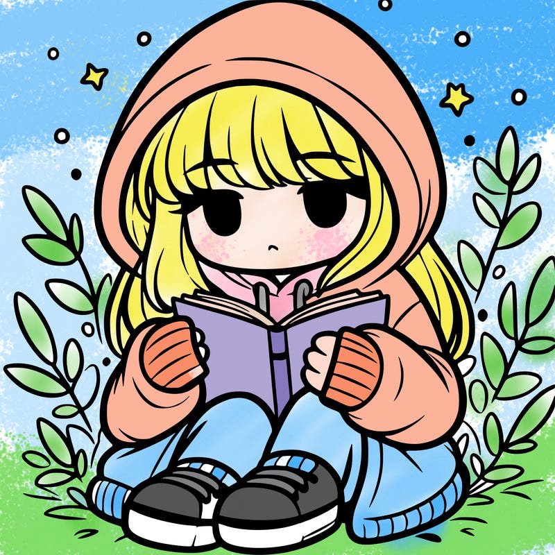 girl in oversized hoodie reading a book