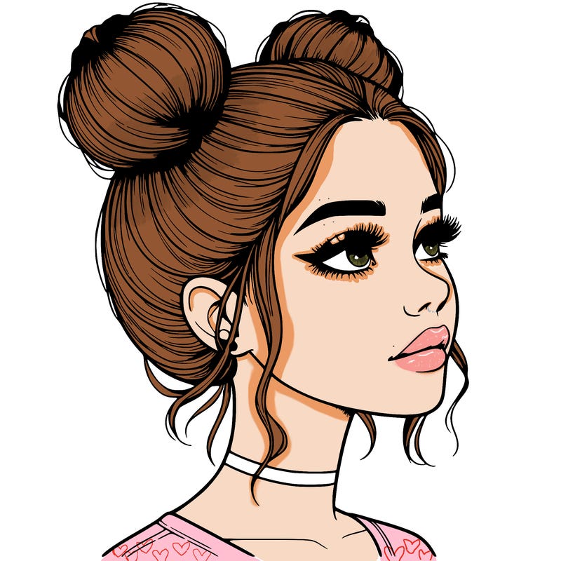 realistic girl with buns on the top of her head