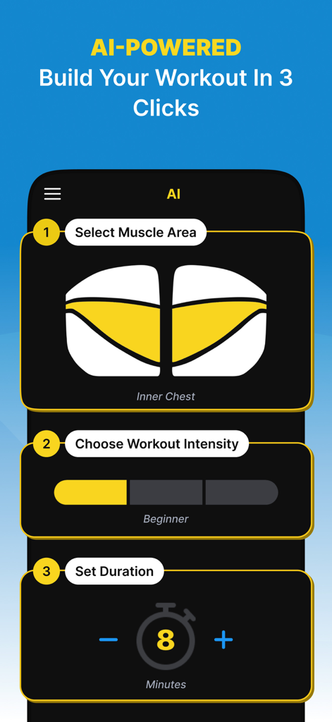 Chestify - AI Fitness Workout - AI powered workout builder interface for customized chest exercises