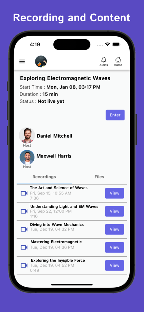 MeritHub - MeritHub app screen showing course recordings and educational content