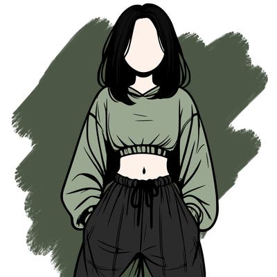 realistic girl faceless with baggy pants and a crop top
