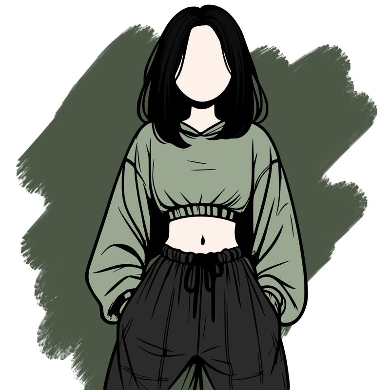 realistic girl faceless with baggy pants and a crop top
