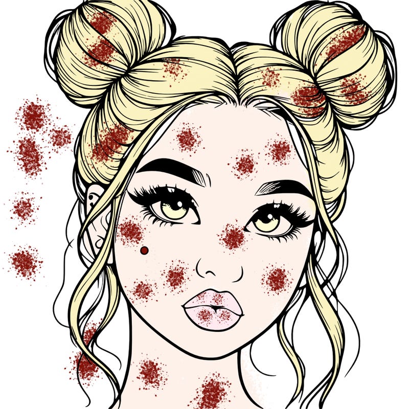 realistic girl with two buns on her hair and lips