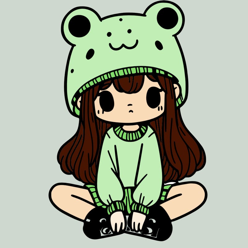 a girl wearing a frog hat and some frog socks