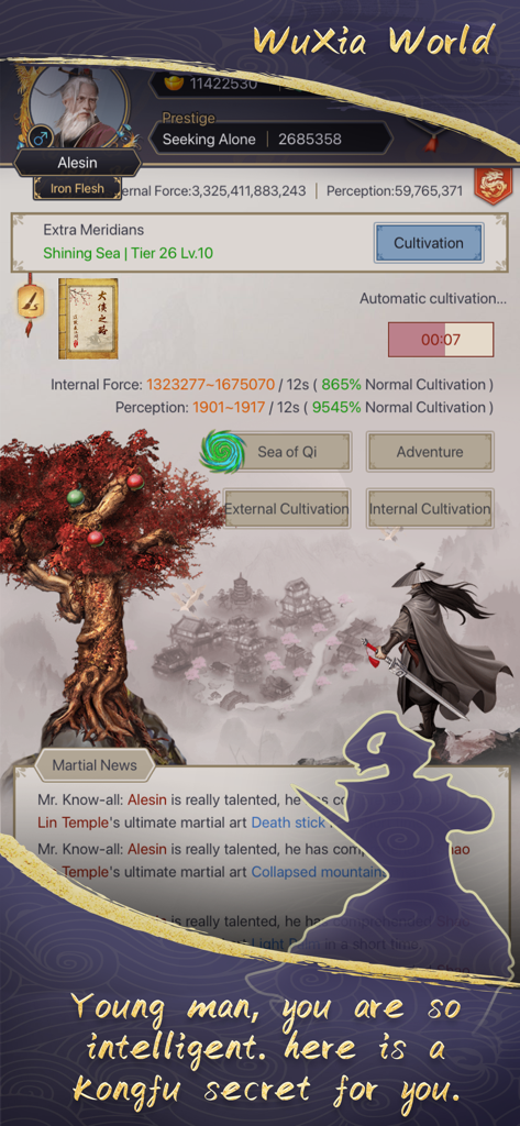 WuXia World - WuXia World RPG character cultivation and martial arts statistics screen