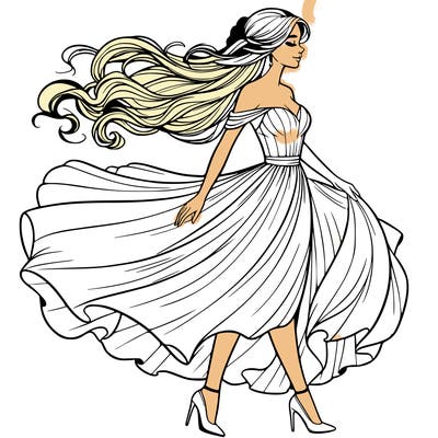 realistic woman in a dress flowing in the wind