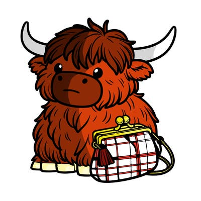 highland cow in a purse