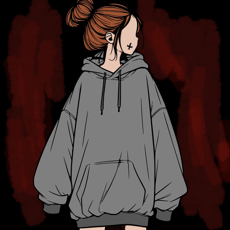 realistic girl with a oversized sweatshirt on and a bun