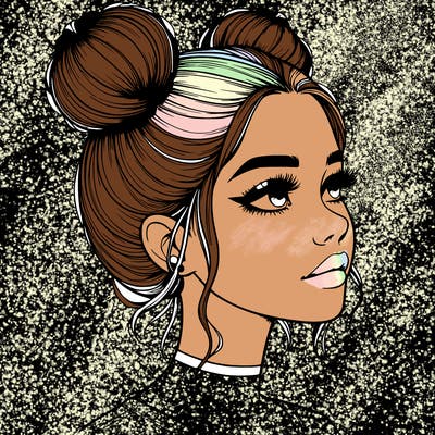 realistic girl with buns on the top of her head