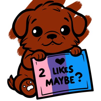 a puppy holding a sign that says 2 likes maybe?