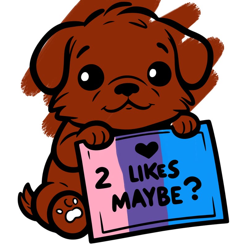 a puppy holding a sign that says 2 likes maybe?