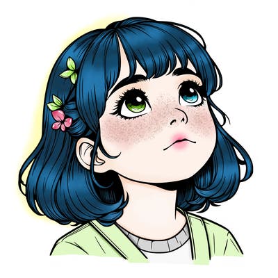 realistic girl looking up