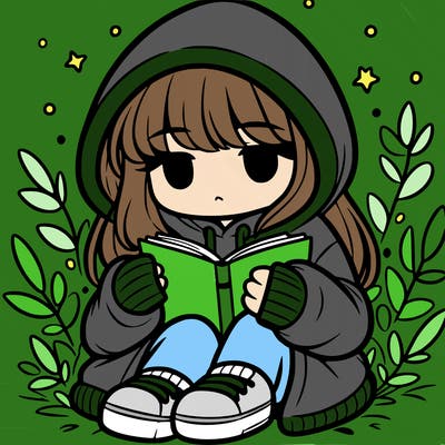 girl in oversized hoodie reading a book