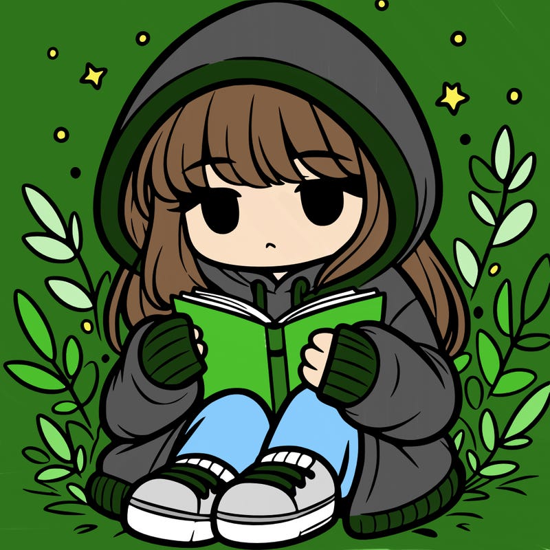 girl in oversized hoodie reading a book