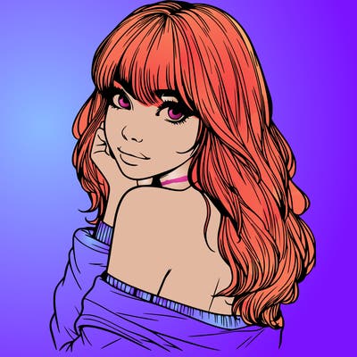 realistic girl with bangs looking over her shoulder