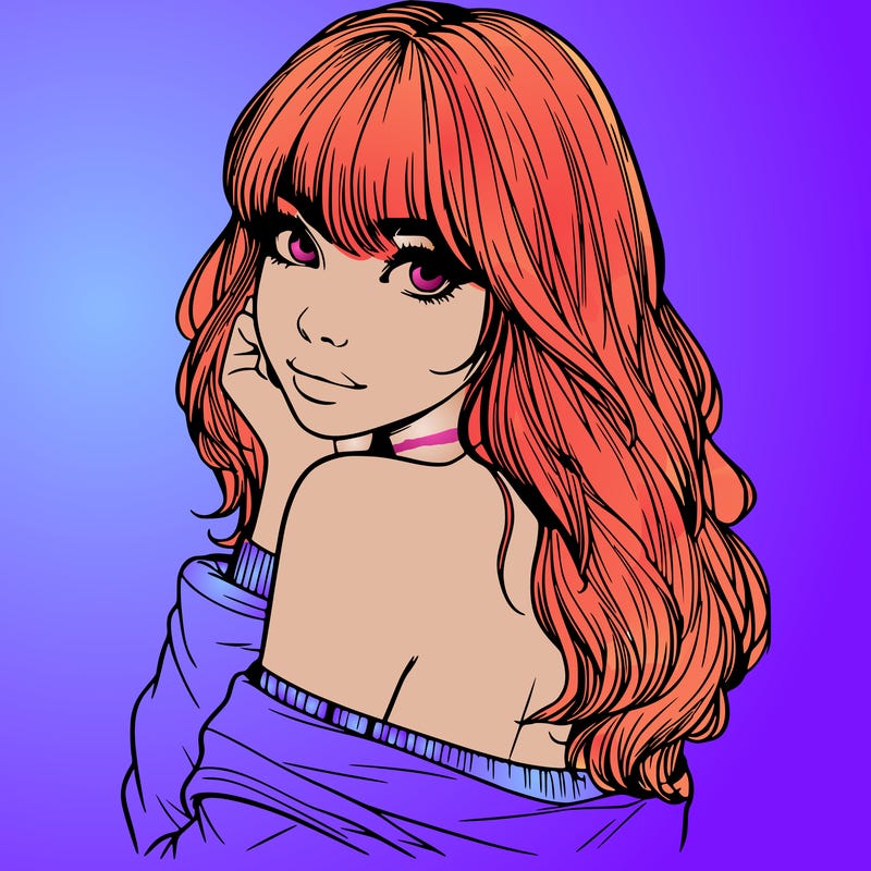 realistic girl with bangs looking over her shoulder