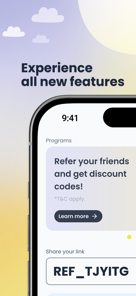 MoneyMatch - MoneyMatch app referral screen showing how to refer friends to earn discount codes