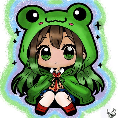 chibi girl with frog hoodie