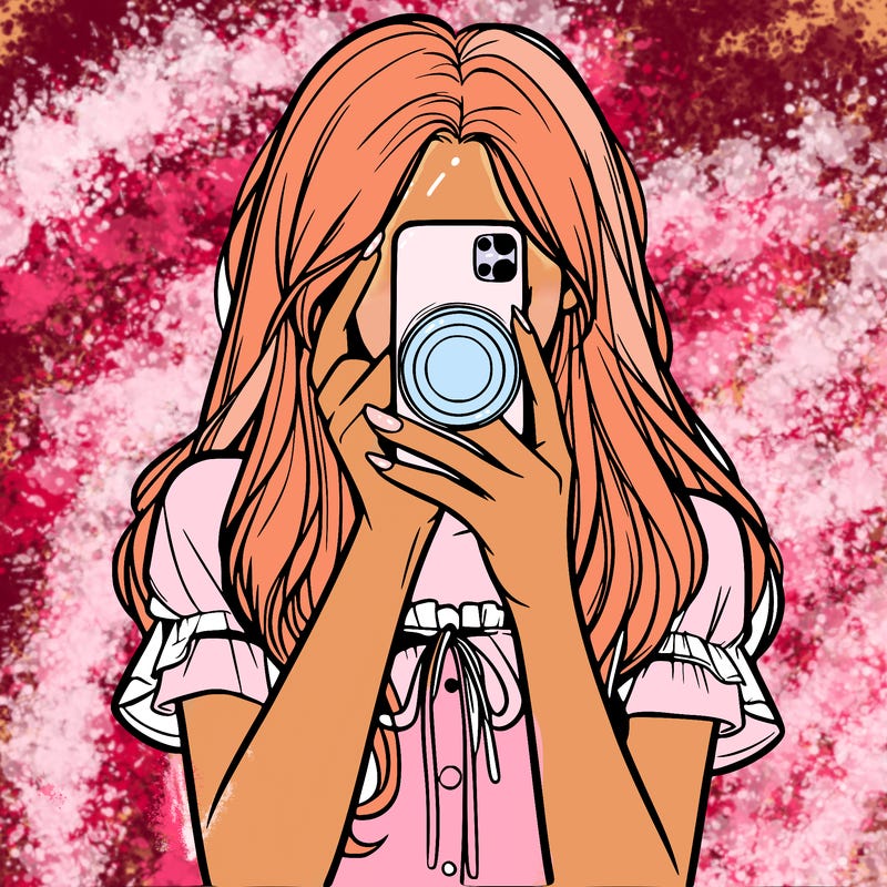 a realistic girl holding her phone taking pictures