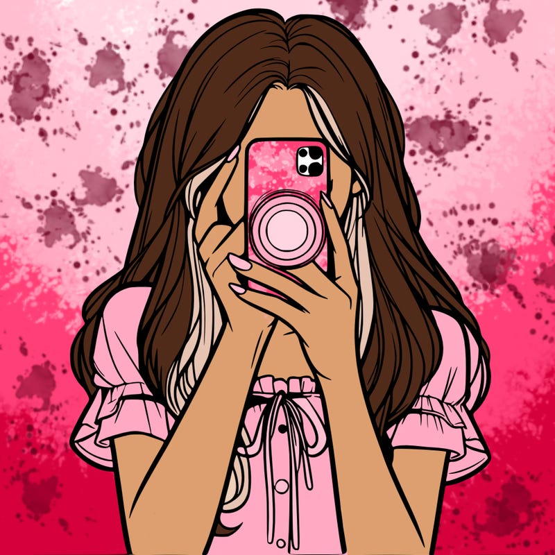 a realistic girl holding her phone taking pictures