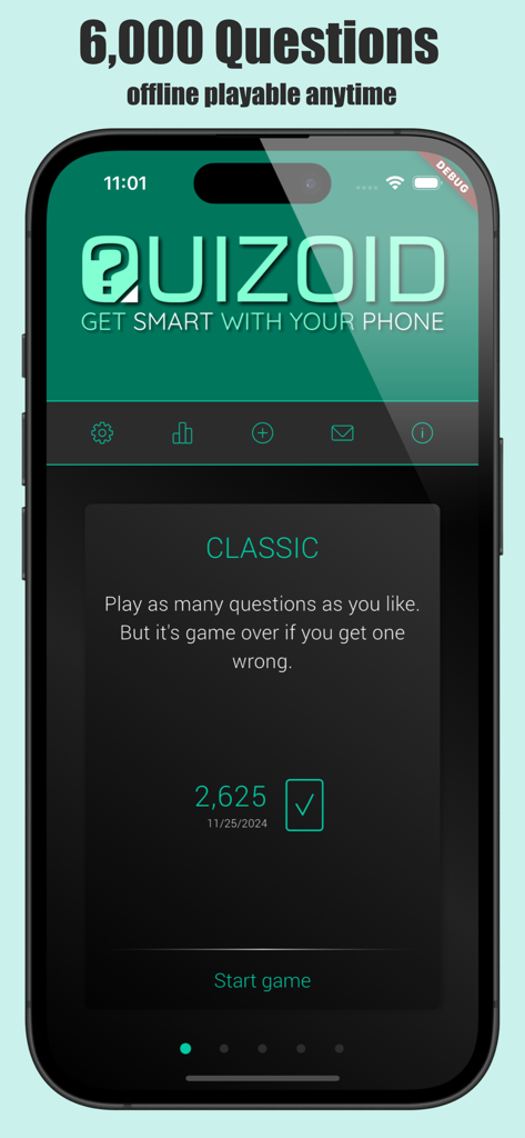 Quizoid: Offline Trivia Quiz - Quizoid mobile app interface showing the classic game mode and offline trivia play features