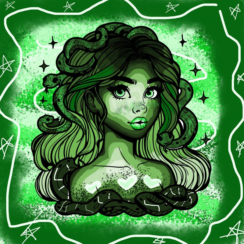 realistic girl with snakes as hair