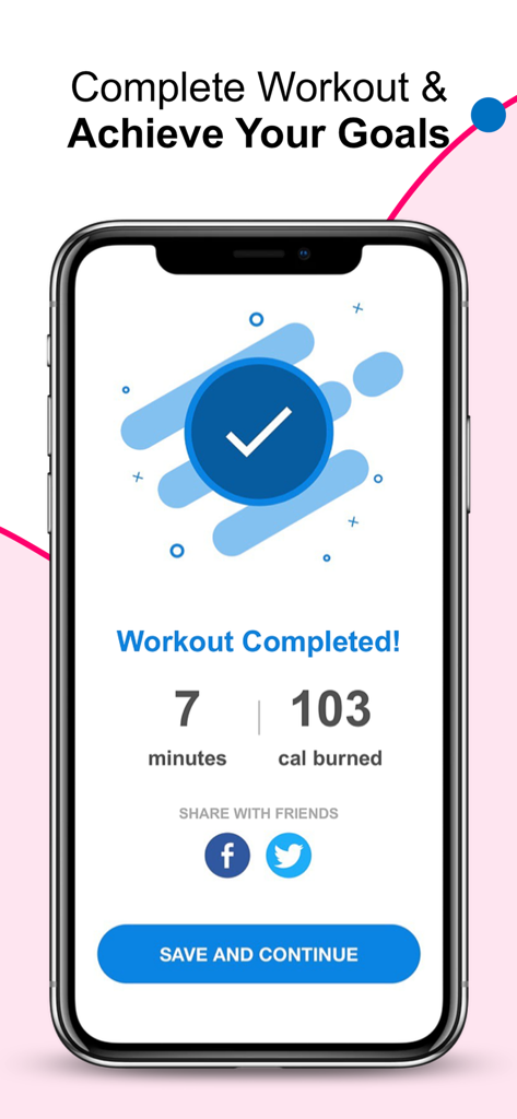 Demic: Weight Loss Workouts - Demic app summary screen showing a completed seven minute workout with one hundred and three calories burned