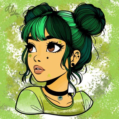 realistic girl with spacebuns