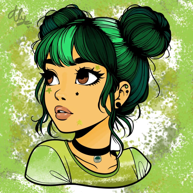 realistic girl with spacebuns