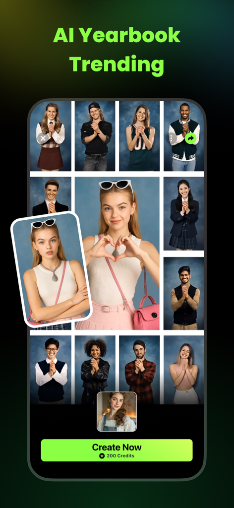 AI Catch: AI Video Generator - AI Catch app interface displaying the trending AI yearbook photo generation feature