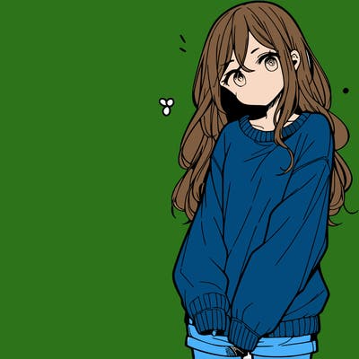 manga teen girl  in a sweater and baggy pants