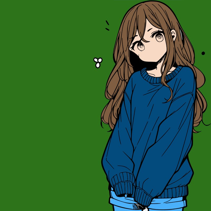 manga teen girl  in a sweater and baggy pants