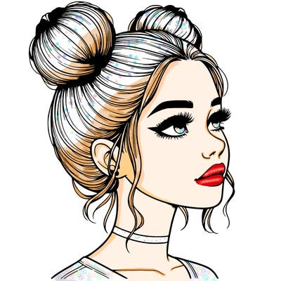 realistic girl with buns on the top of her head