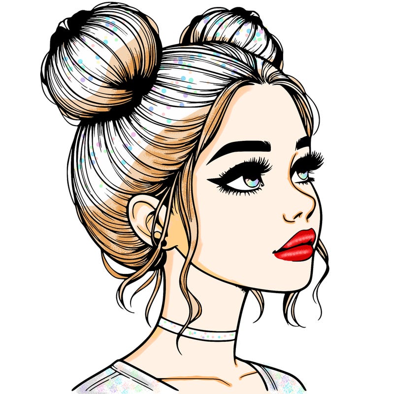 realistic girl with buns on the top of her head