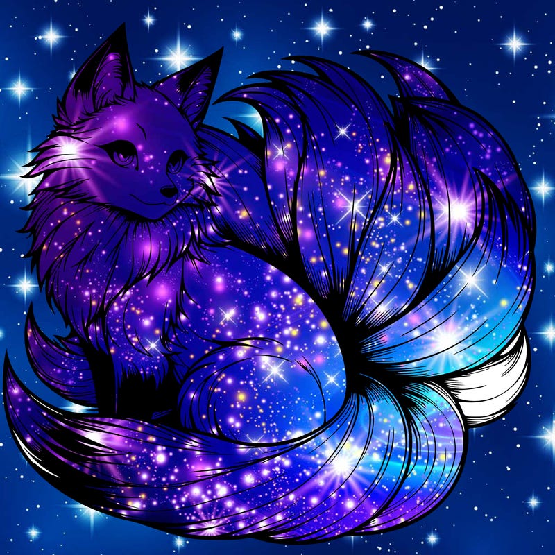 realistic detailed 9 tailed anime fox