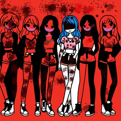 a group of girls wearing crop tops and shorts