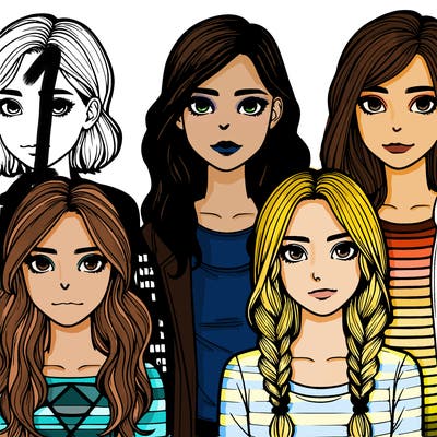 four teenage girls realistic with different looks and facial features