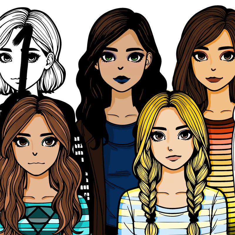 four teenage girls realistic with different looks and facial features