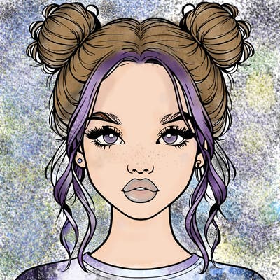 realistic girl with two buns in hair and lips