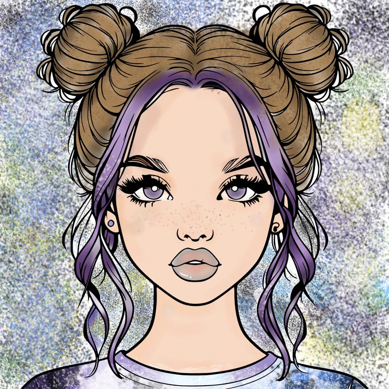realistic girl with two buns in hair and lips