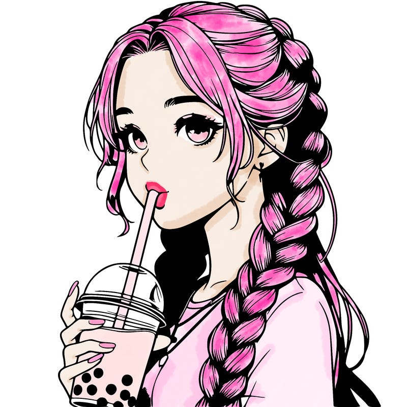 realistic girl with braided hair drinking boba