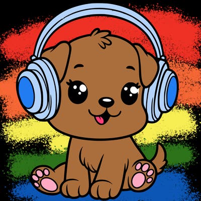 cute puppy with headphones on