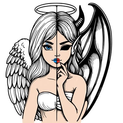 realistic angel half demon