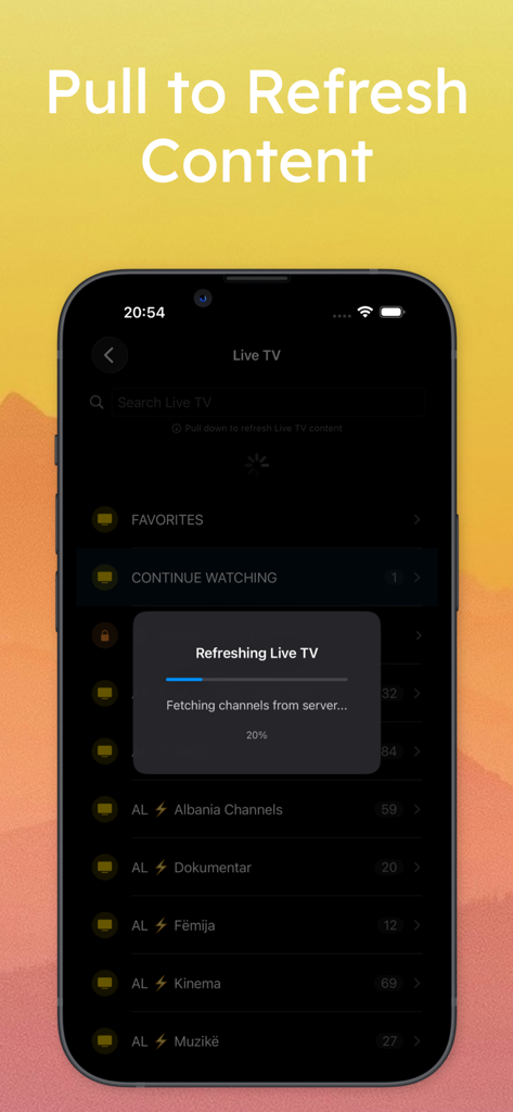 Maximus: IPTV Player M3U Cast - Interface of Maximus IPTV Player showing live TV content refreshing with a progress bar